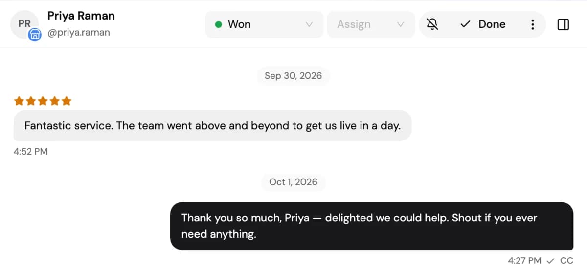 Every happy customer gets thanked